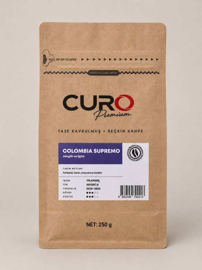 CURO Premium Colombia Supremo single origin çekirdek kahve 250g paketi